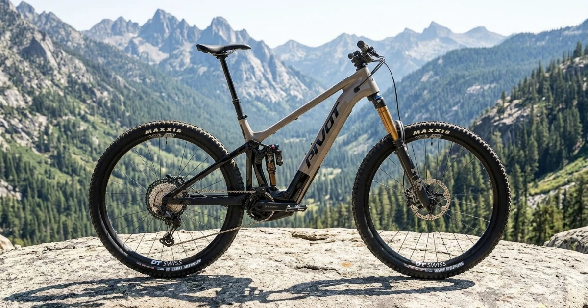 Pivot Shuttle AM e-MTB parked on an alpine granite slab.