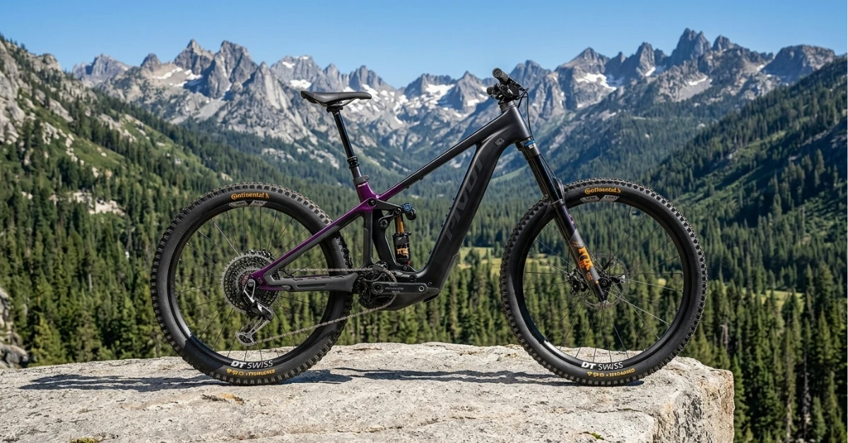Pivot Shuttle LT e-MTB parked on an alpine granite slab